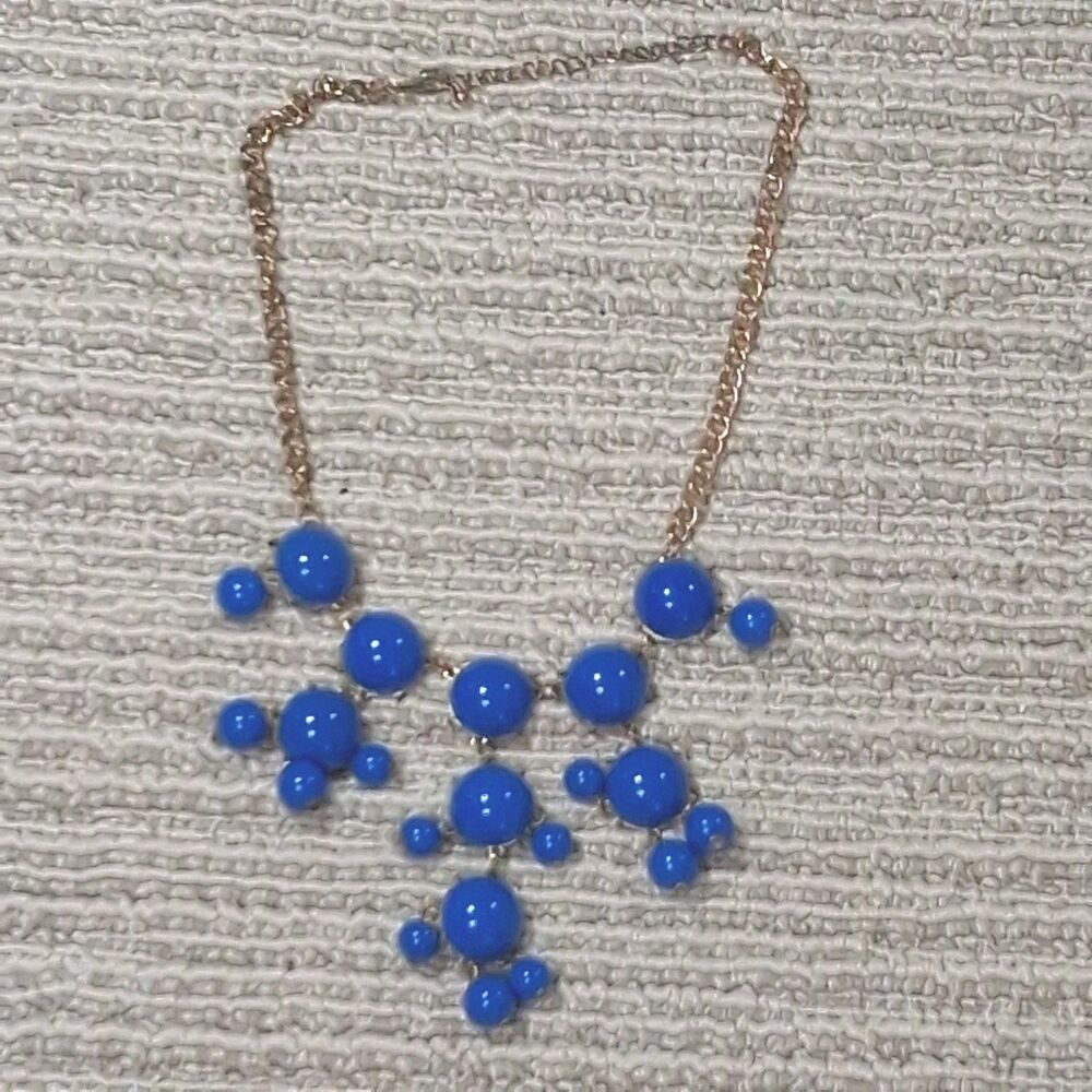 Royal Blue Bubble Sphere Cluster Bead Gold Tone Bib Statement Necklace